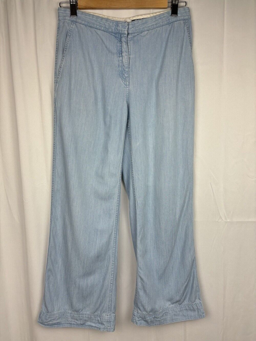 Diane Von Furstenberg Flowy Wide Leg 90s Katara Blue Chambray Denim Pants Size 2